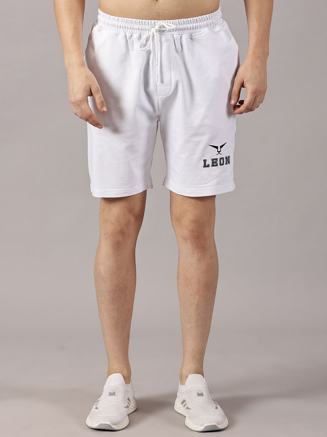 LEON Men Typography Printed Mid-Rise Training or Gym fwd Cotton Sports Shorts