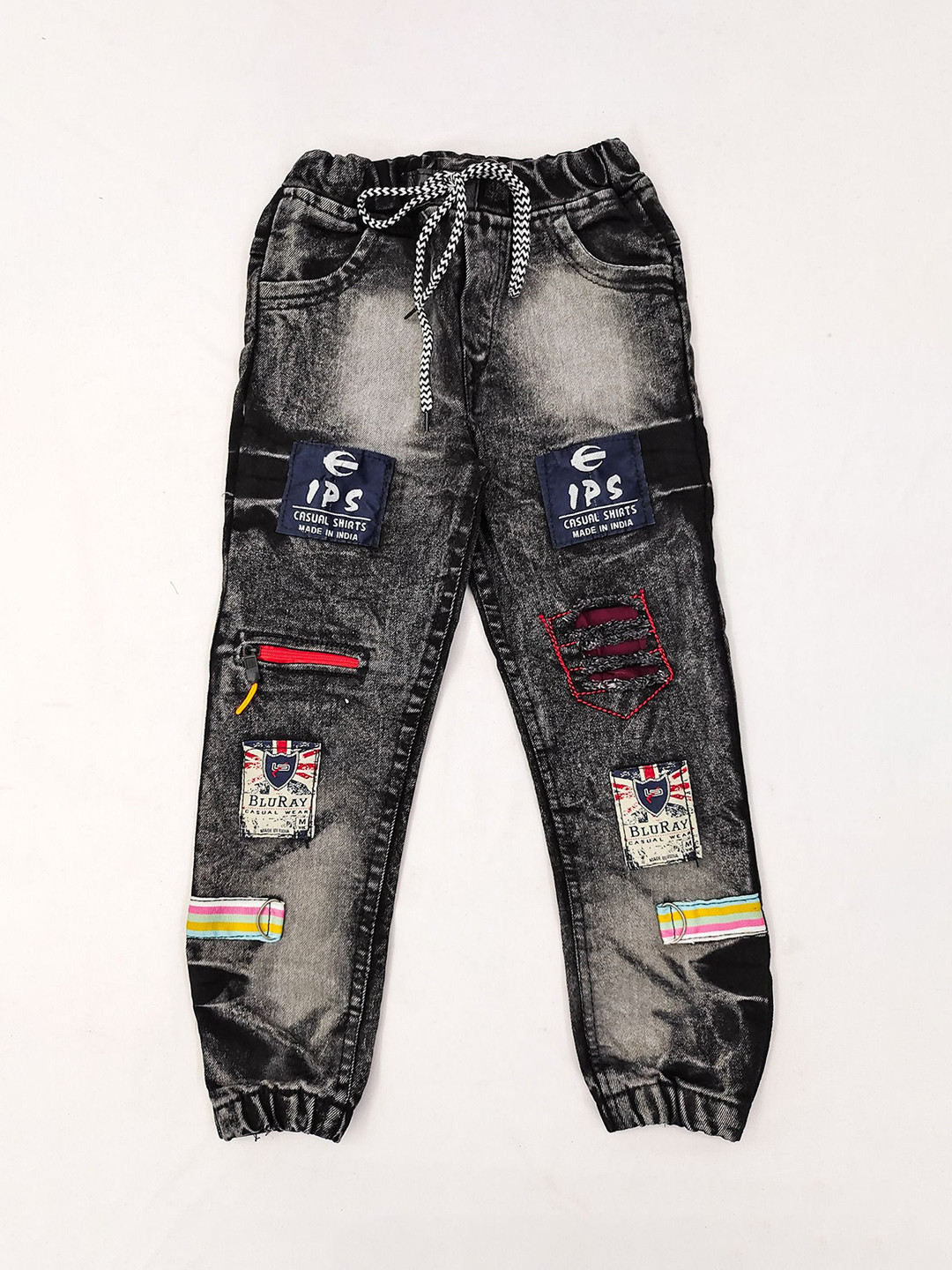 Aarya Designer Boys Regular Fit Highly Distressed Heavy Fade Applique Stretchable Jeans