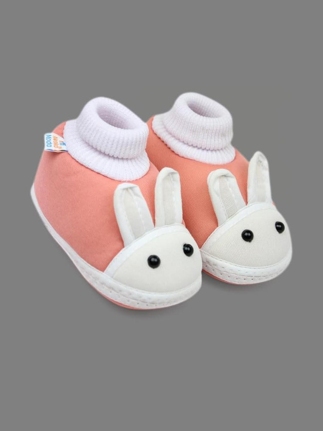 Neska Moda 3 To 12 Months Baby Boys & Baby Girls Cute Soft Cotton Pre-Walker Rabbit Face Booties (Toe to Heel Length - 12 cm, Light Pink)