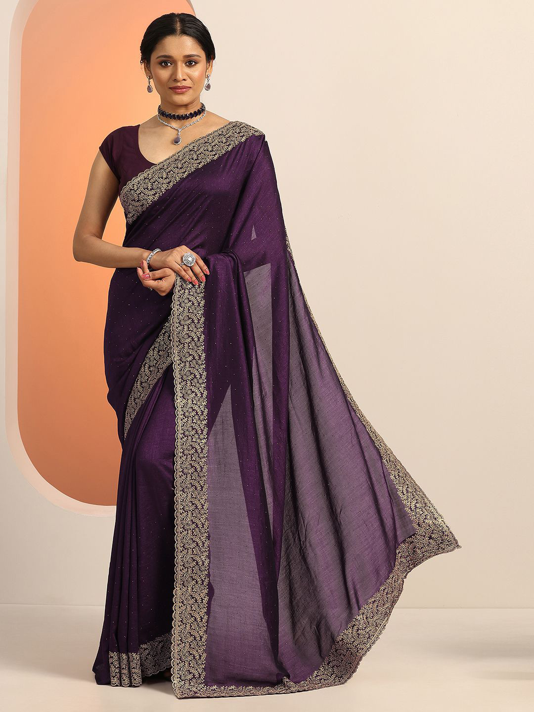 Libas Embellished Beads and Stones Saree With an unstitched blouse piece