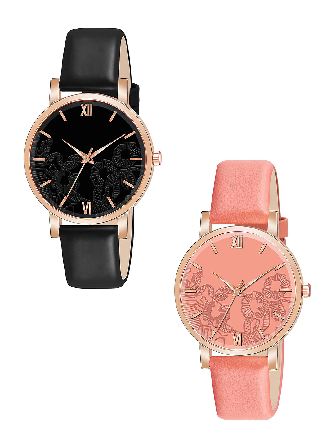 Gopal Shopcart Unisex Pack Of 2 Textured Dial Analogue Watch C36RG BLK ORG R1 L