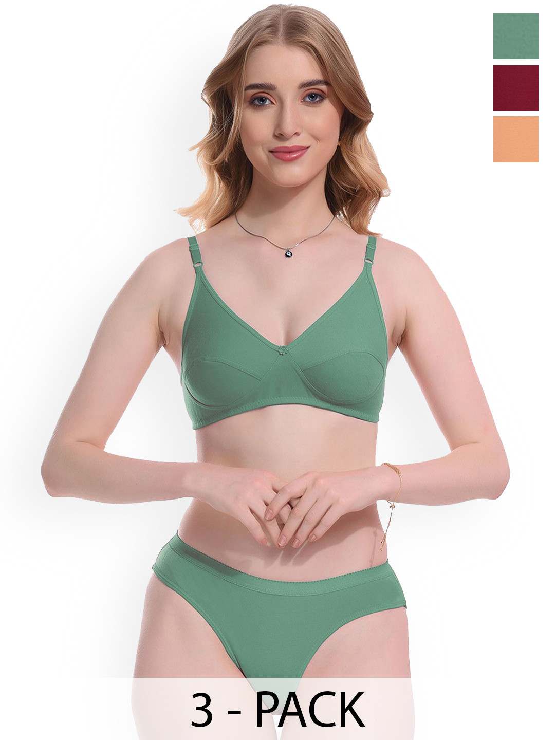 Samvar Pack Of 3 Cotton Non Padded Lingerie Set Ruchi-Set_M,G,Br