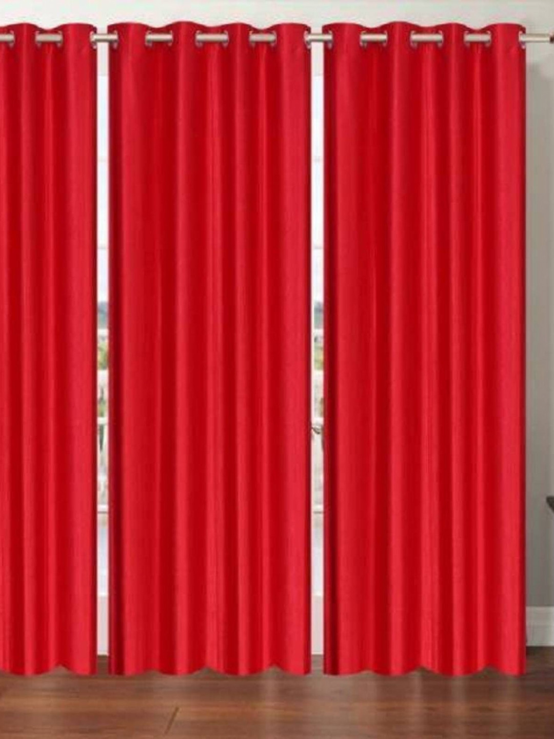 BELLA TRUE Red 3 Pieces Ripple Fold Window Curtains