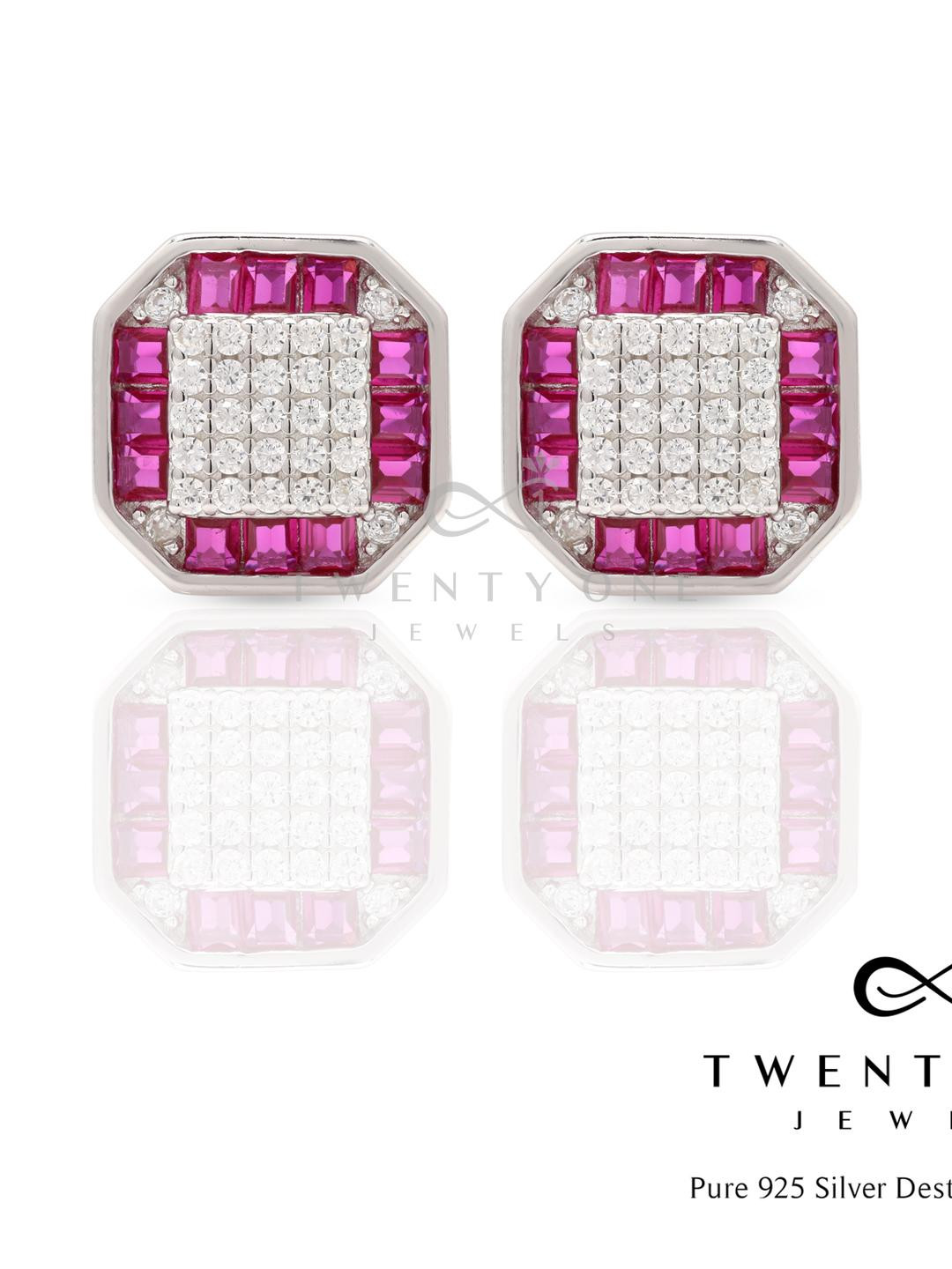 Italian Setting Ruby Briana Studs on Pure 925 Silver