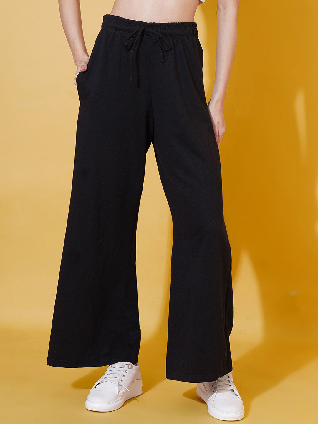 FFLIRTYGO Women Cotton Loose Fit High-Rise Wide Leg Trousers