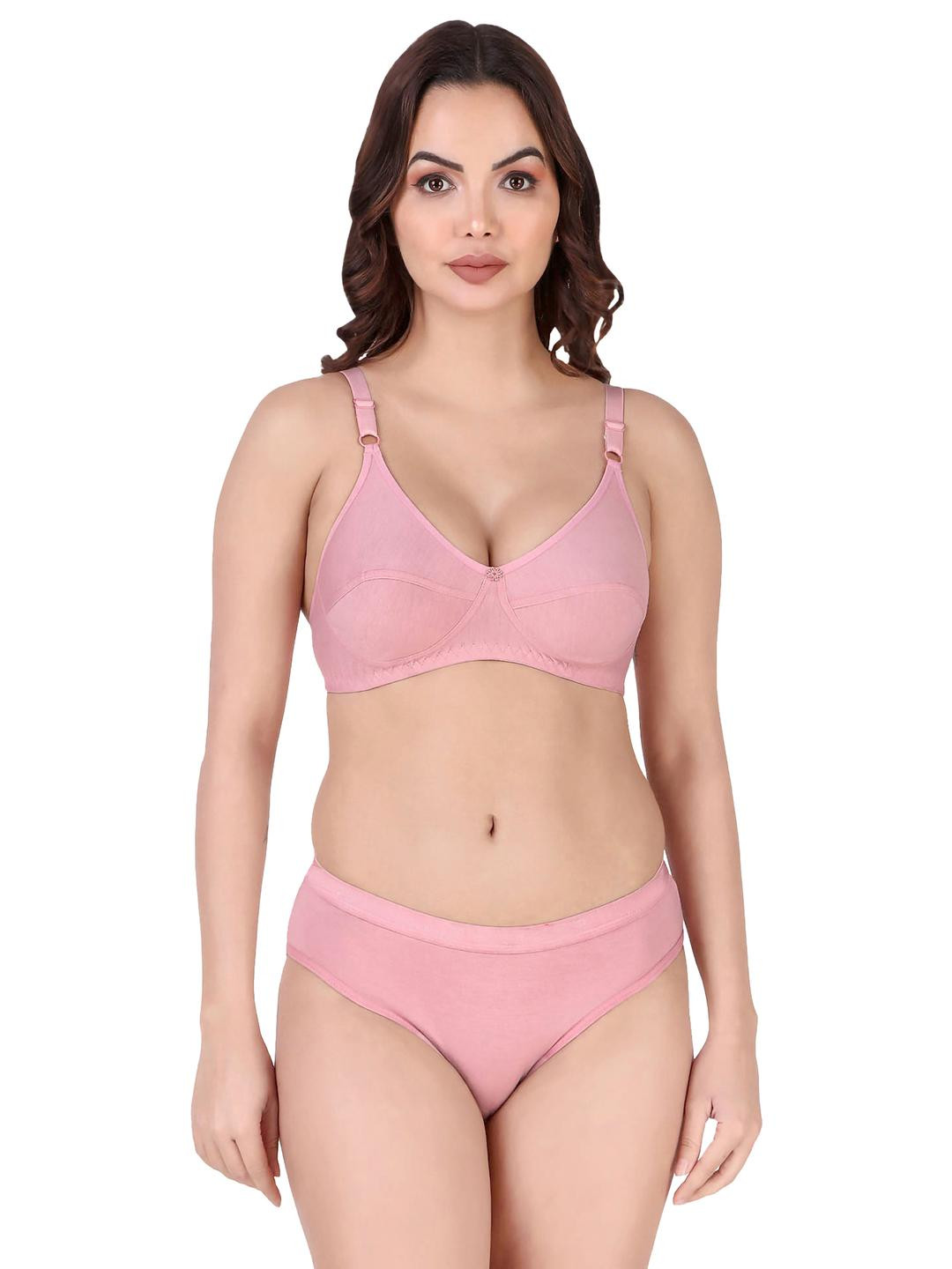 Women Pink Cotton Bra Panty Set for Lingerie Set Undergarments Pack of 1