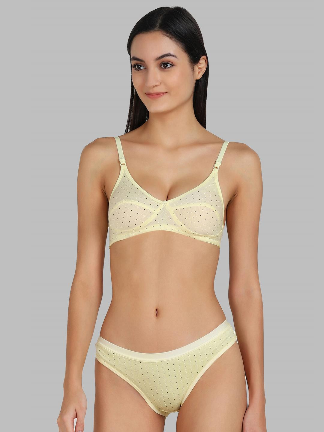 Women Yellow Cotton Bra Panty Set for Lingerie Set Undergarments Pack of 1