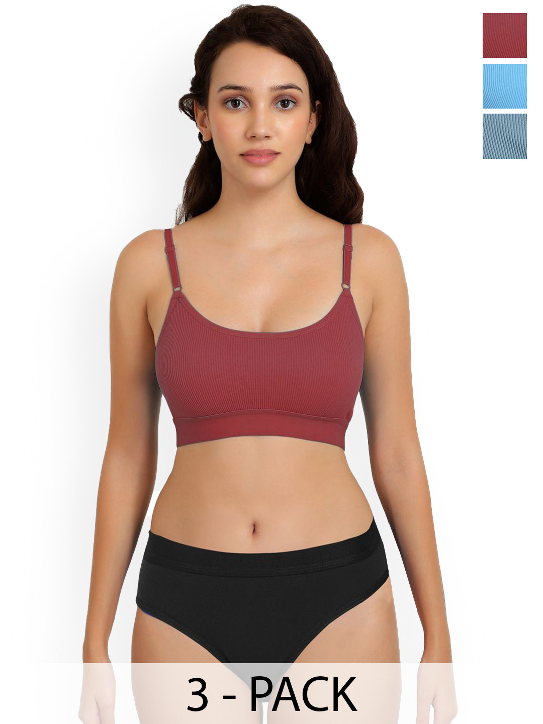 Samvar Pack Of 3 Cotton Mid-Rise Lingerie Sets Goma Set_M,B,Light_B