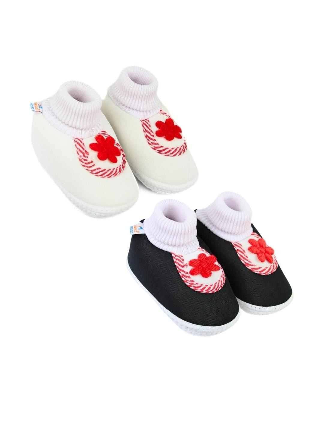 Neska Moda 6 To 12 Months Baby Boys & Baby Girls Set of 2 Pair Cotton Slip-On Shoes/ Booties (Toe to Heel Length - 12 cm, Light Blue, White, Red)