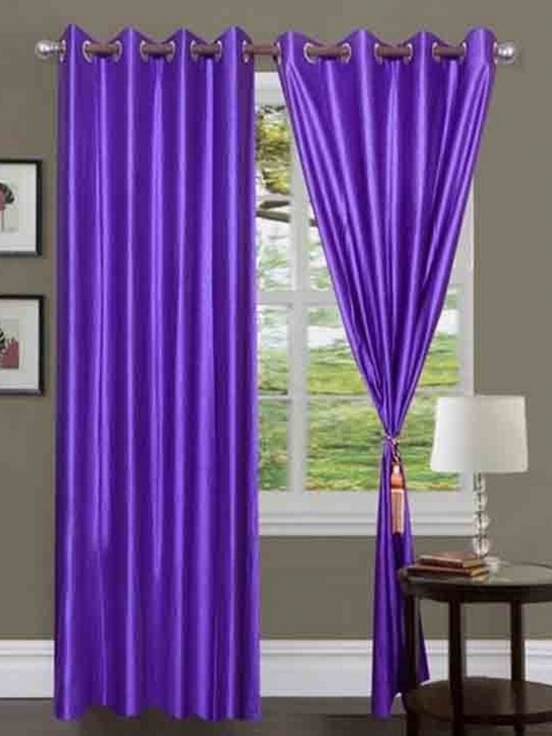 BELLA TRUE Purple 2 Pieces Ripple Fold Window Curtains