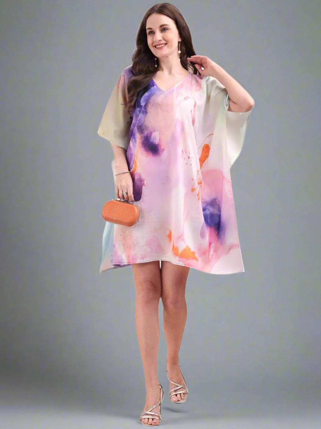 SWI Stylish Abstract Printed Short Kaftan Dress