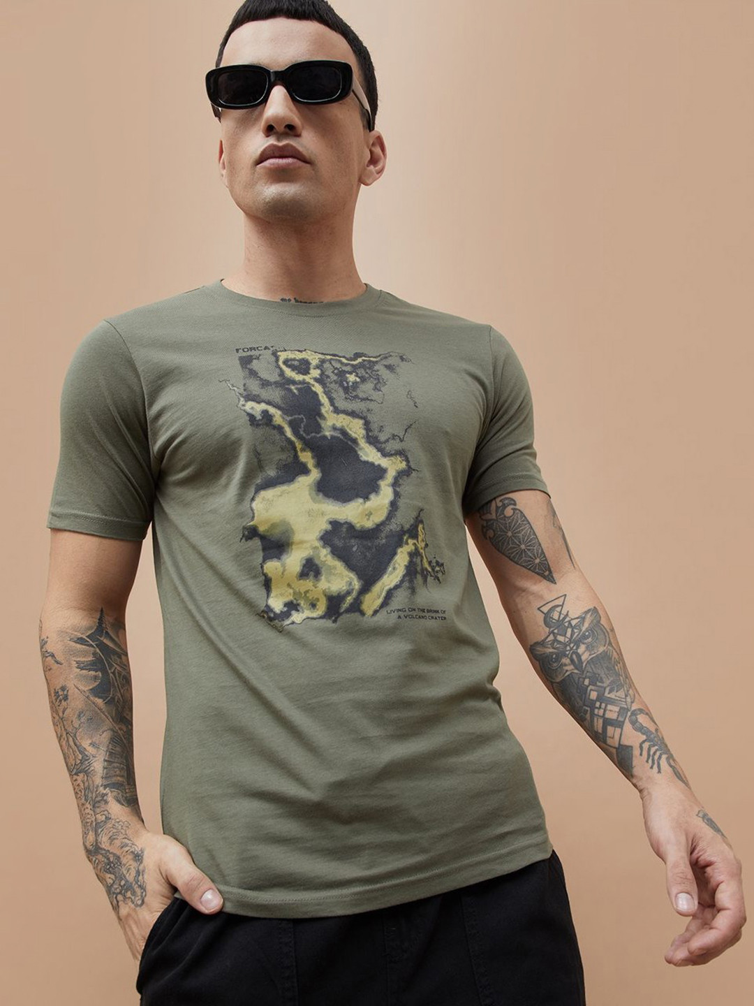 Forca by Lifestyle Men Graphic Printed Regular Fit Cotton T-shirt