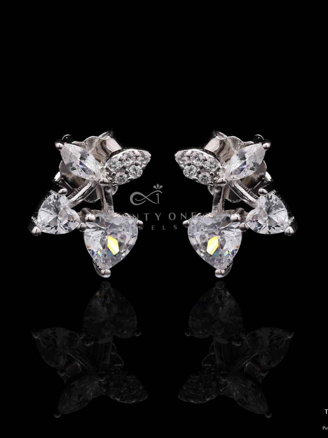 Petite Diamond Studded Leaf Petal Studs on 925 Silver