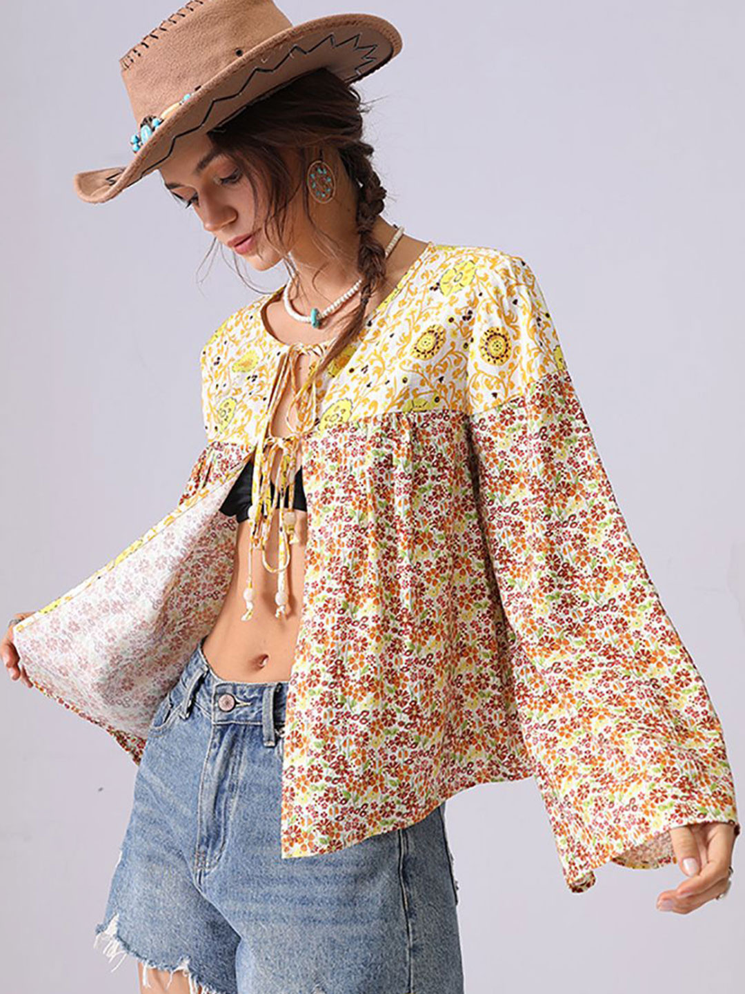 StyleCast Women Floral Printed Layered Keyhole neck Cotton A-Line Top