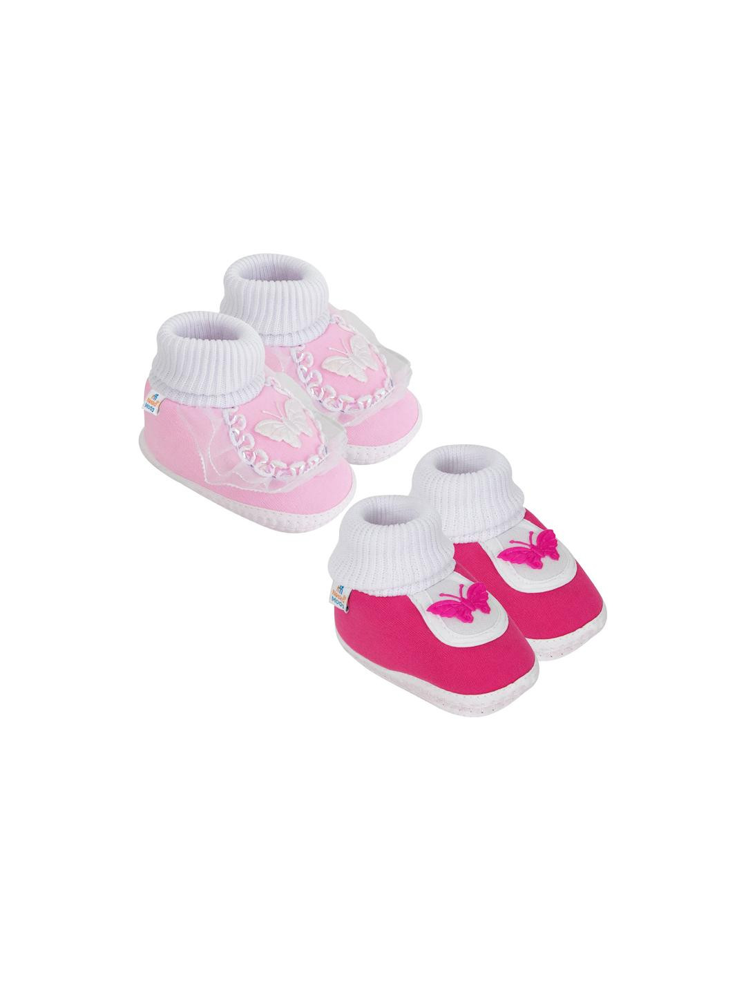 Neska Moda 3 To 12 Months Baby Boys & Baby Girls Set of 2 Pair Cute Cotton Butterfly Frill Booties (Toe to Heel Length - 12 cm, Baby Pink, Rani Pink)