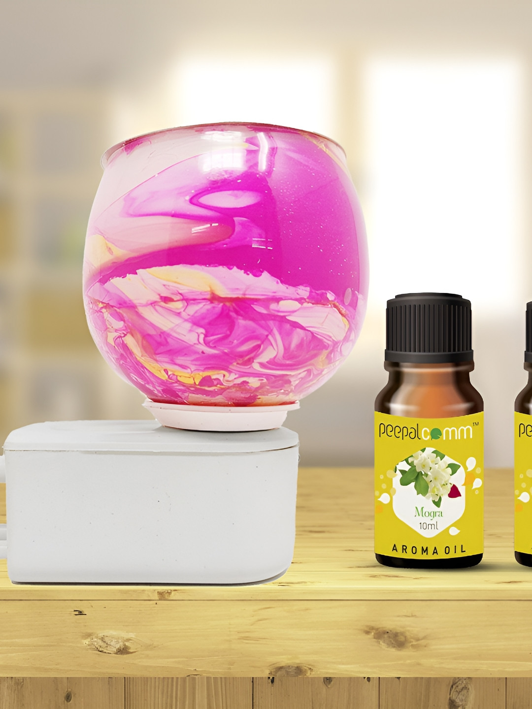PEEPALCOMM Pink 3 Pieces Marble Printed Electric Aroma Oil Diffuser With Scented Oils