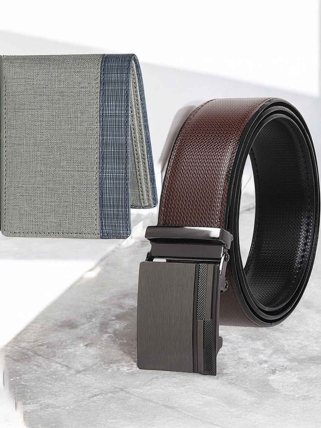 Metronaut Men Luxury Artificial Leather Wallet & Adjustable Belt Accessory Gift Set