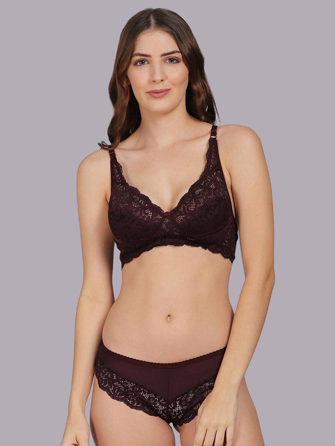 Samvar Self-Designed Non-Padded Lingerie Set Stich-Set_Maroon