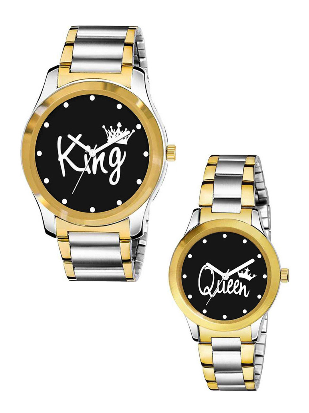 Gopal Shopcart Unisex Pack Of 2 Printed Dial Analogue Watch GP S Kata Black King Queen