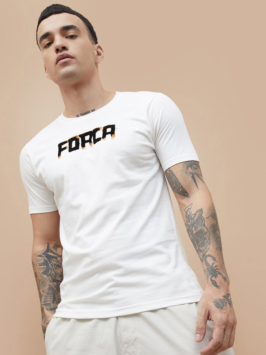 Forca by Lifestyle Men Typography Printed Round Neck Cotton T-shirt