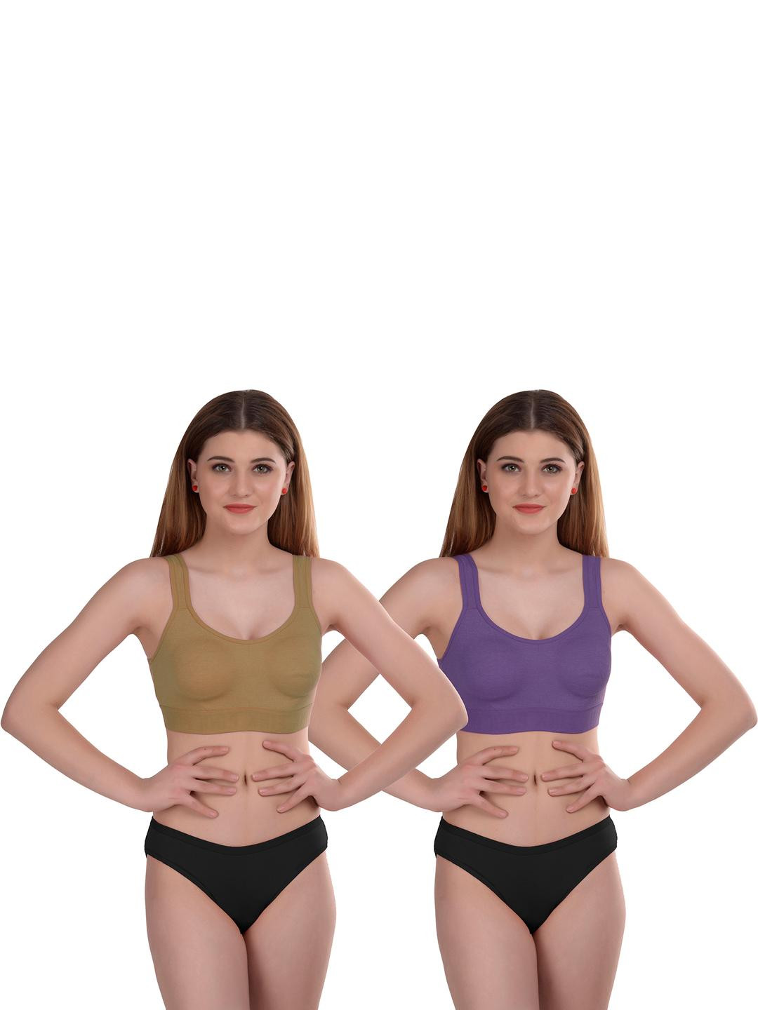 Women Grey,Purple Cotton Bra Panty Set for Lingerie Set Undergarments Pack of 2