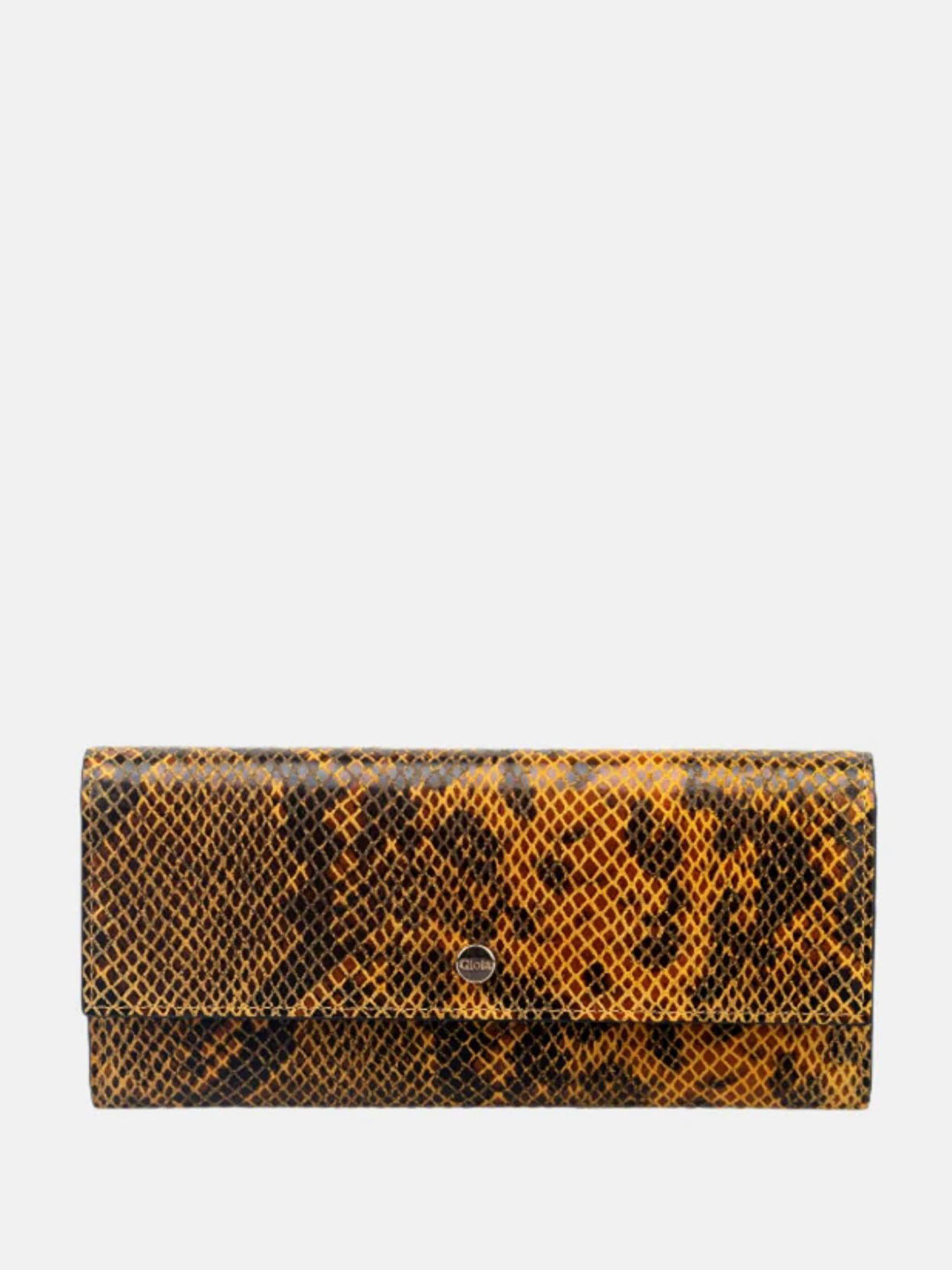 GIOIA Women Yellow Leather Faux Python Flapover Clutch with RFID