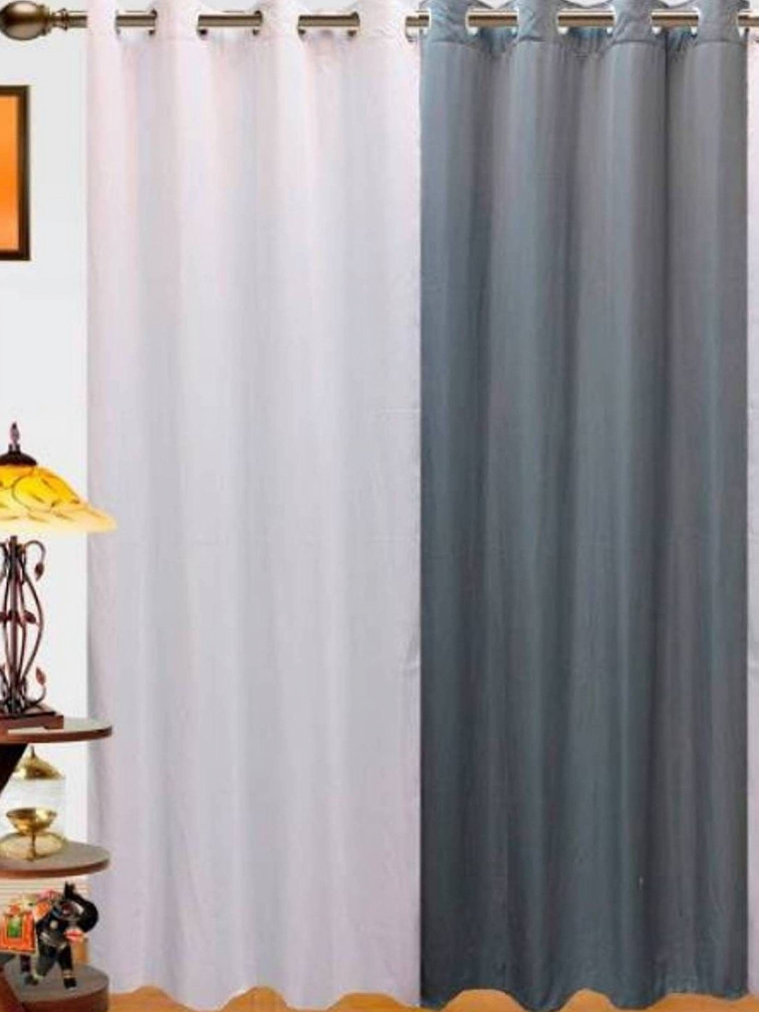 BELLA TRUE White & Grey 2 Pieces Window Curtains