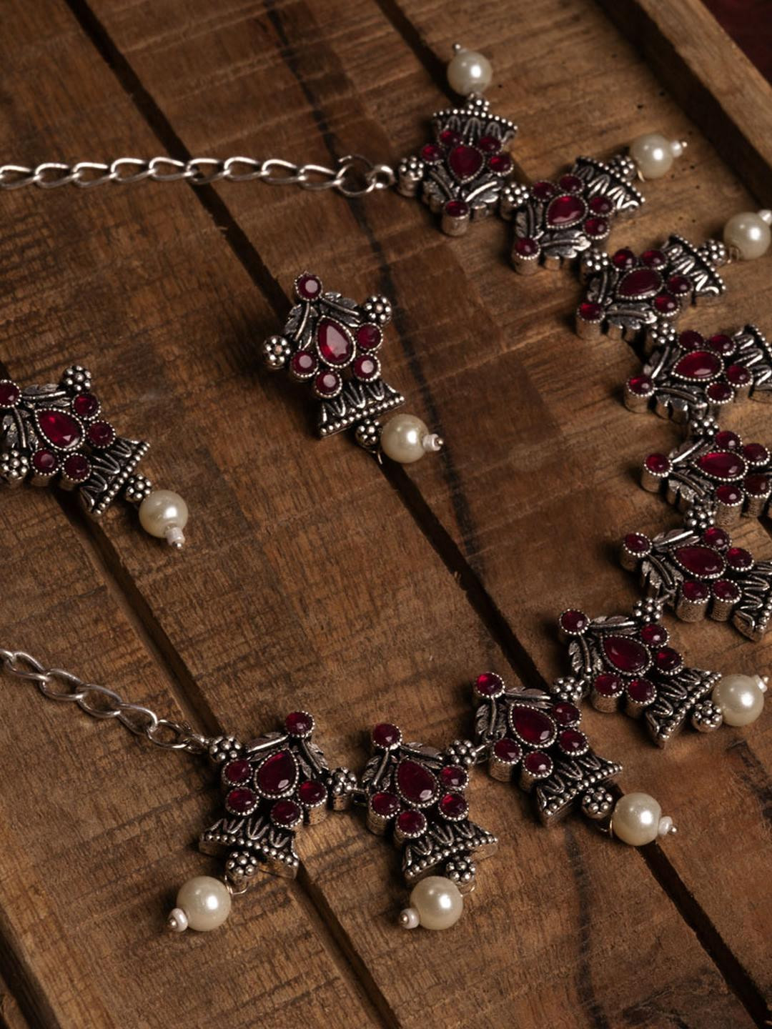 House of Nimriti Silver-Tone Brass-Plated Oxidised Jewellery Set