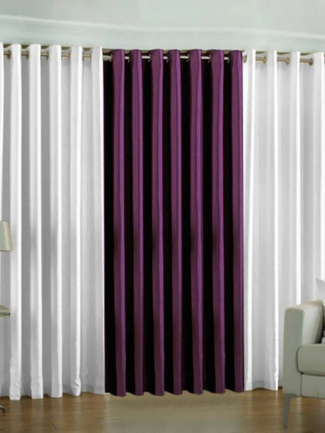 BELLA TRUE Purple & White 3 Pieces Window Curtains