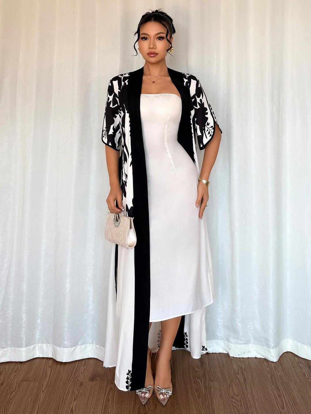 Outzidr Women Printed A-Line Wrap Maxi Dress