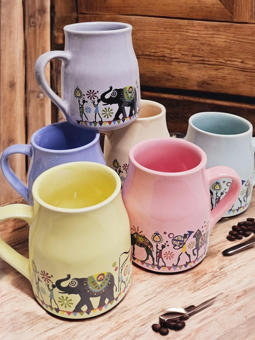 Handcrafted Ceramic Cane Styled Rajasthani Design Tea Cups (Set of 6) - 150ML