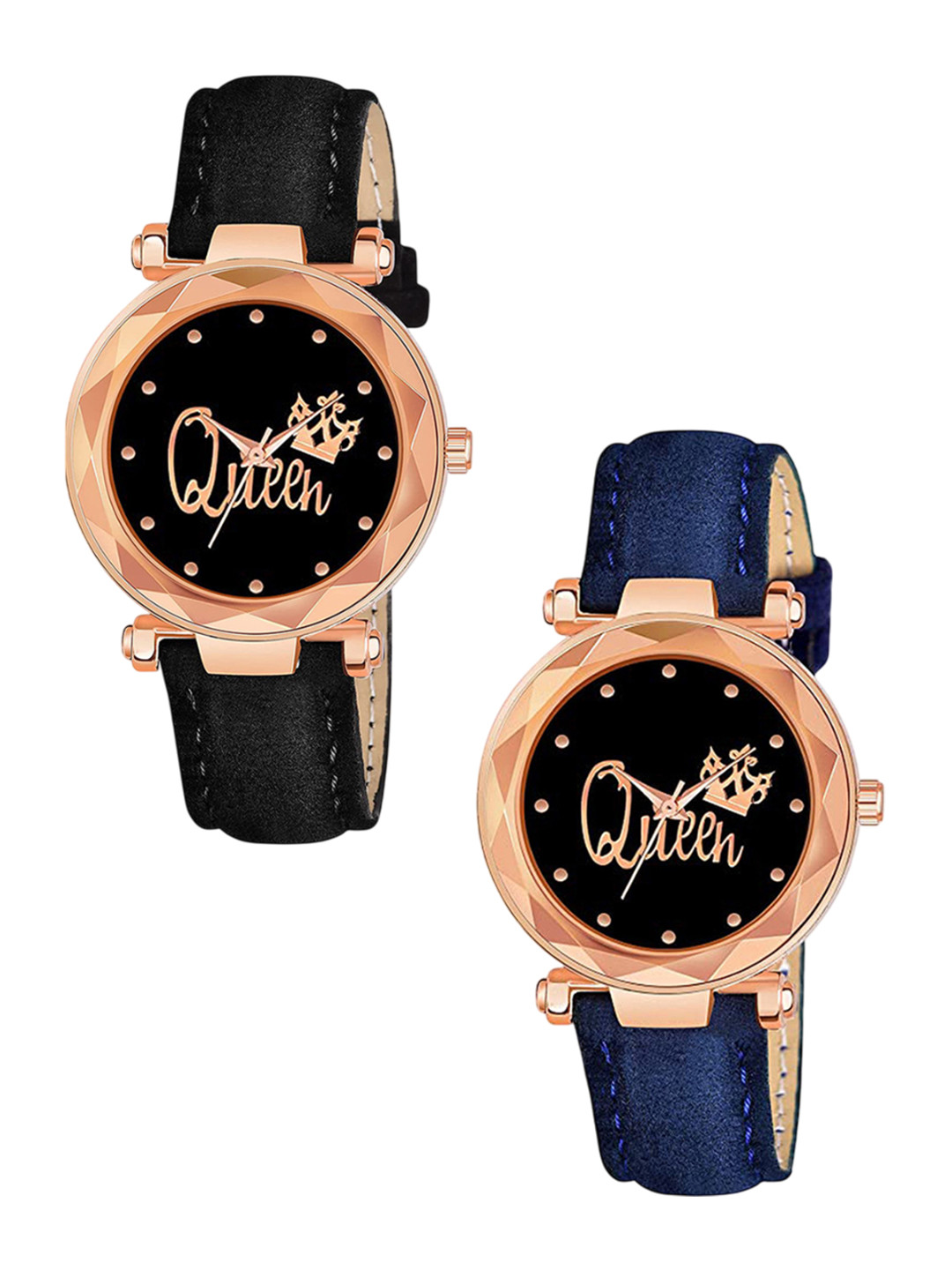 Gopal Shopcart Unisex Pack of 2 Dial & Straps Analogue Watch GR379RG Q BLK BLU Vel L