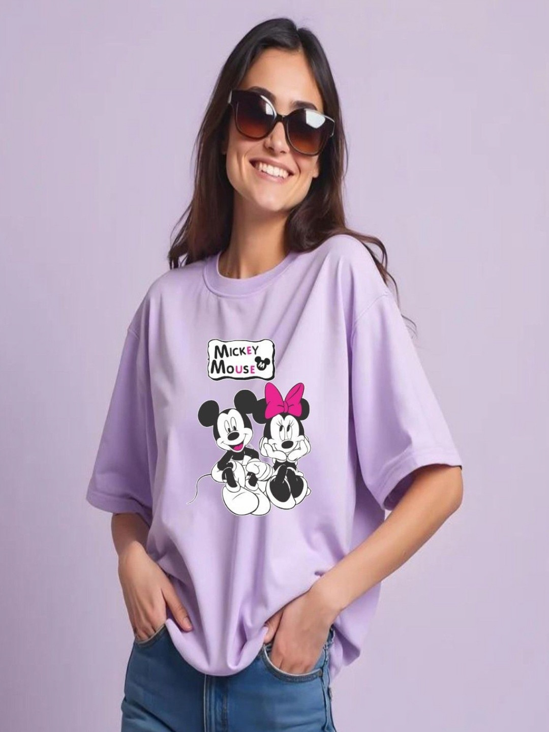 HESHA Mickey Mouse Typography Oversized T-shirt