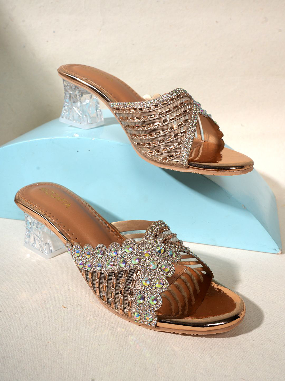 MOZAFIA Women Embellished Beaded Block Heels Sandals