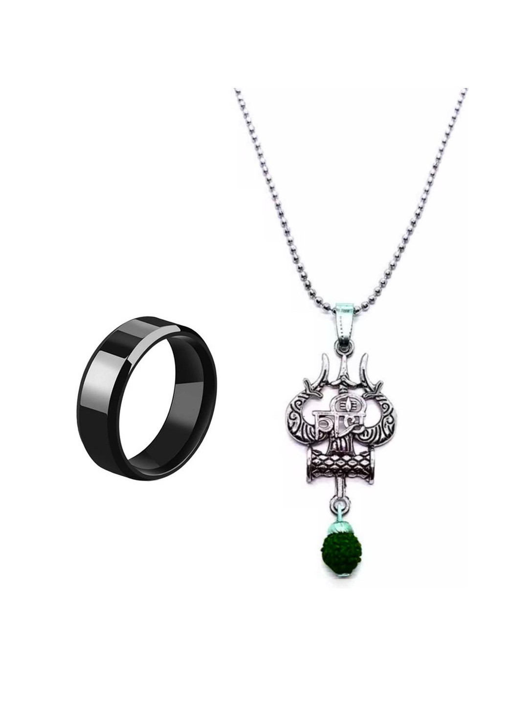 Dynamic Retail Global Set of 2 Men Stainless Steel Gun Bullet Pendants with Chains & Ring