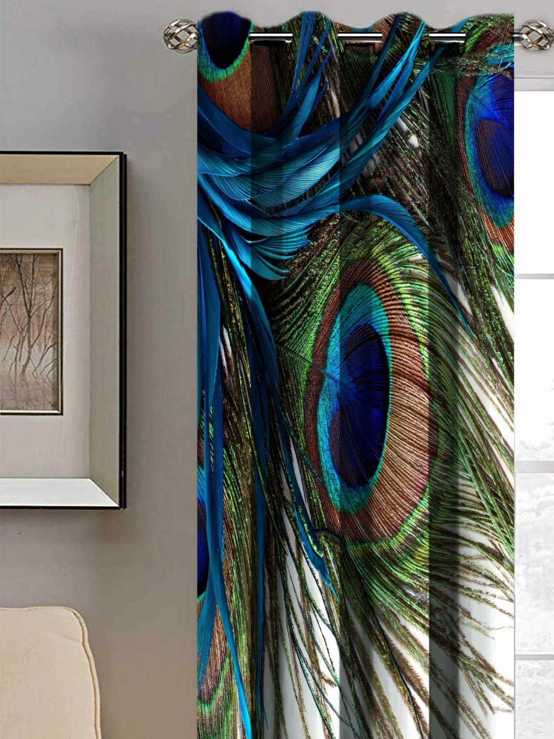 BELLA TRUE Green & Blue Printed Window Curtain