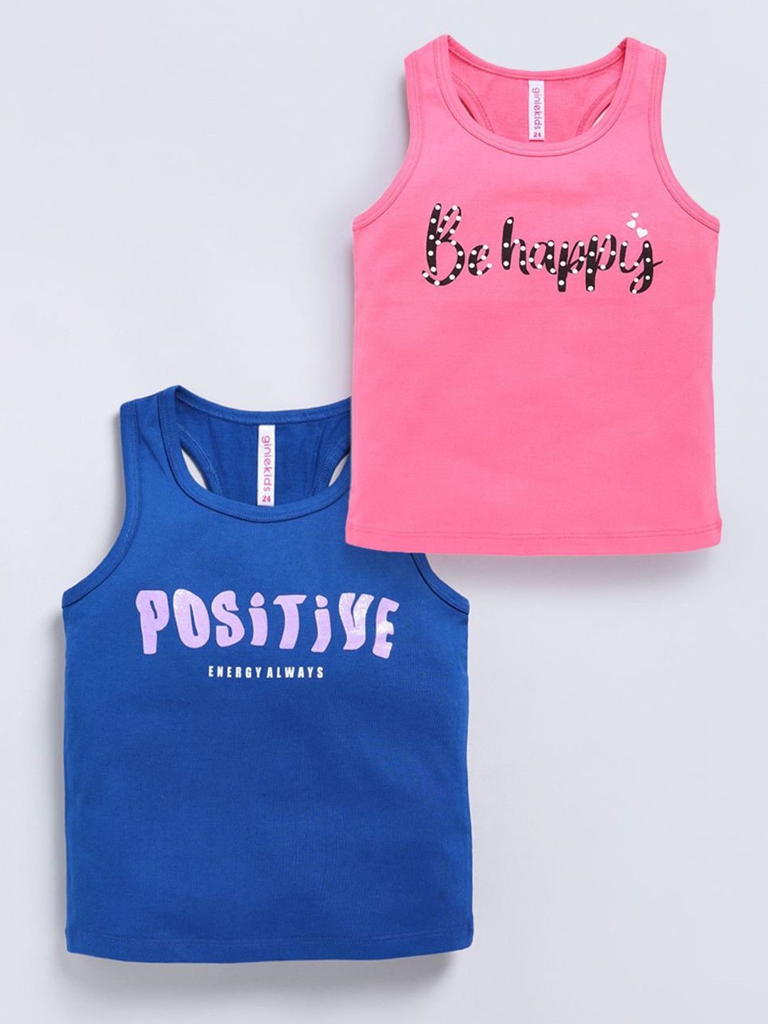 giniekids Girls Pack Of 2 Typography Printed Round Neck Cotton Top