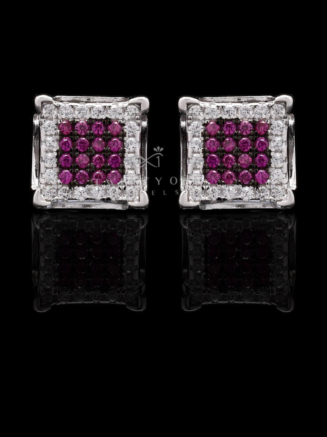 Diamond and Ruby Studded Princess Vega Studs on 925 Silver