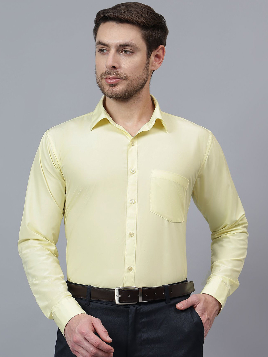 SWAZ Men Lemon  Slim Fit Solid Spread Collar Formal Shirt