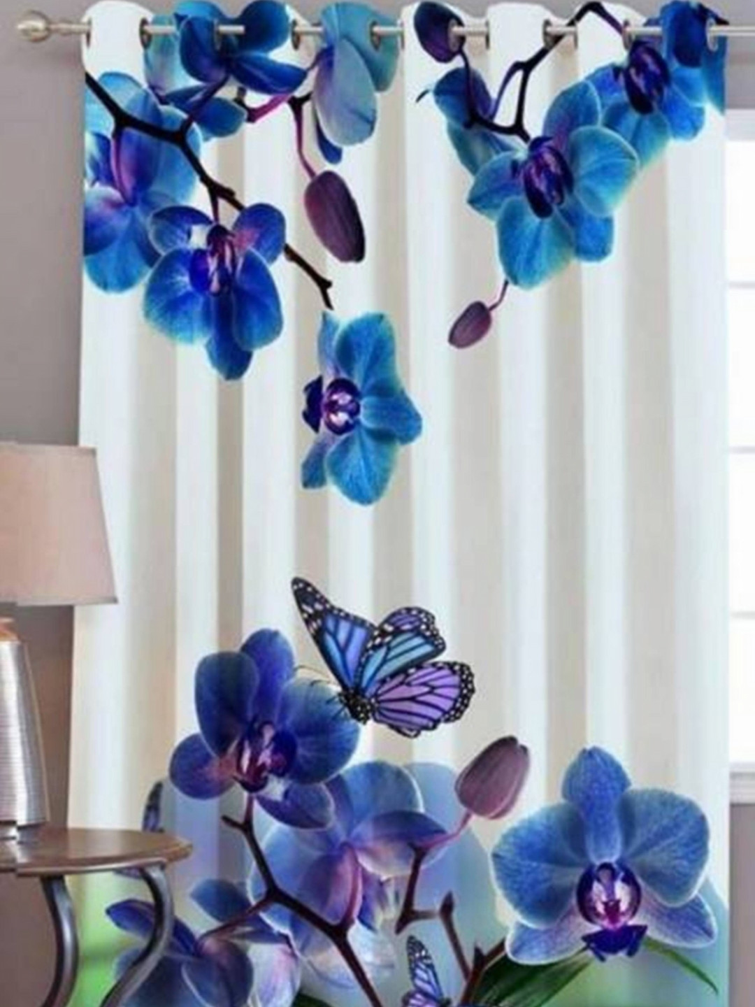 BELLA TRUE Pink & Blue Printed Black Out Door Curtain