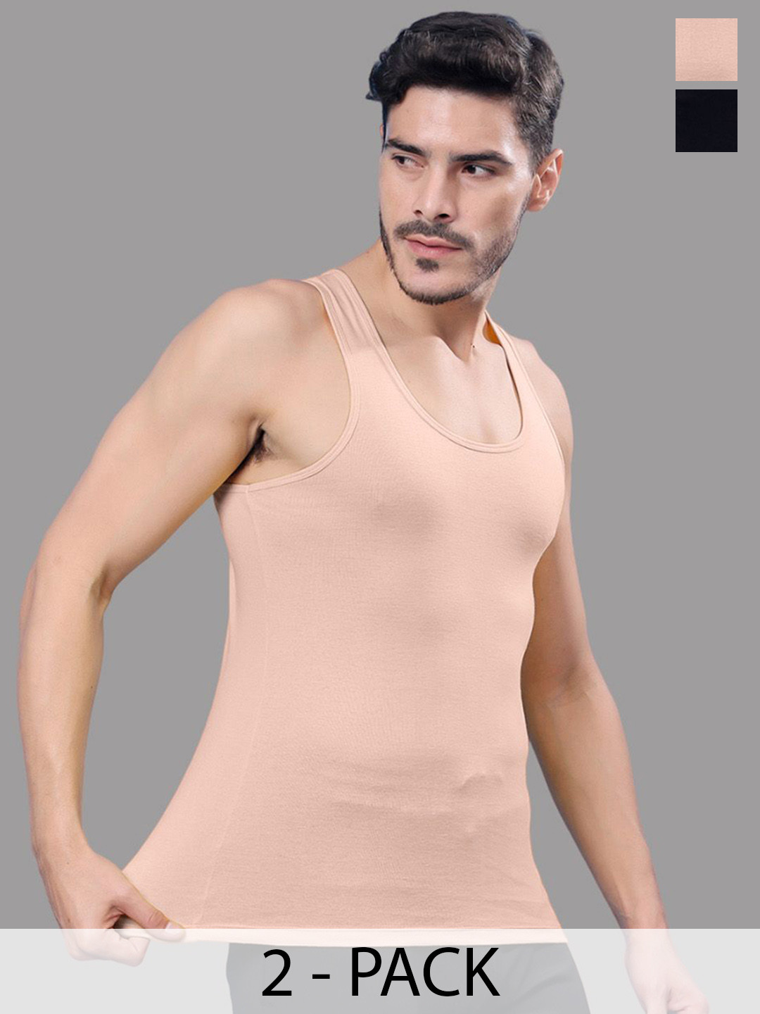 FBAR Pack Of 2 Round Neck Ribbed Cotton Gym Vest R-01-32