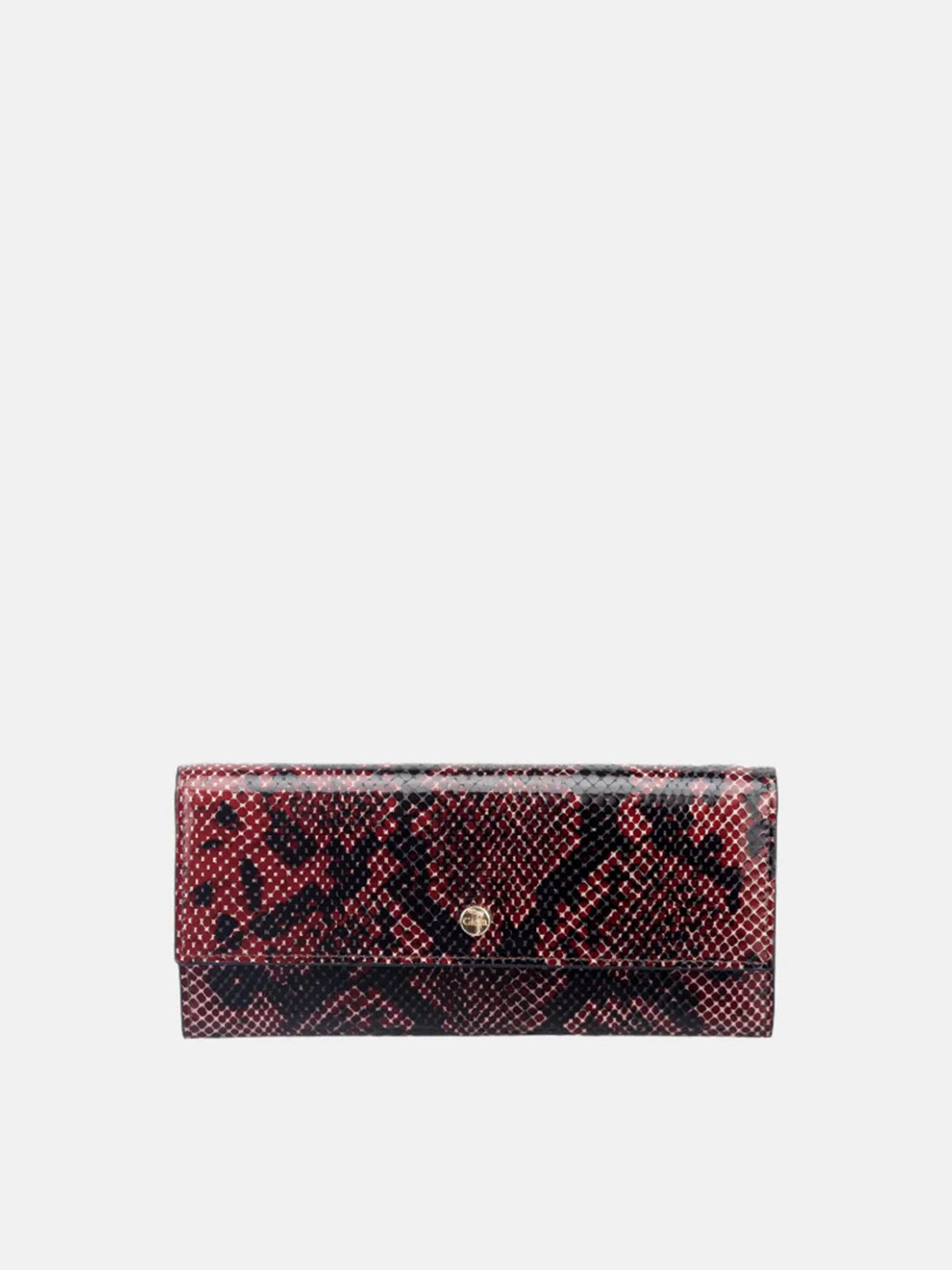GIOIA Women Mahogany Leather Faux Python Flapover Clutch with RFID