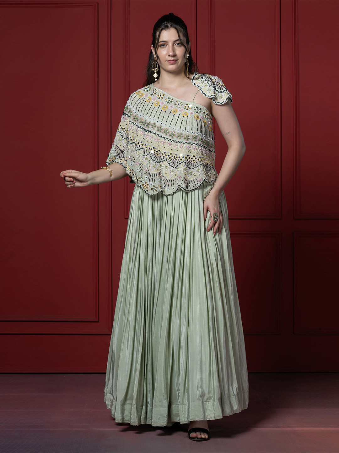 GloballyRonakRBafna Embellished Cape Style Maxi Dress
