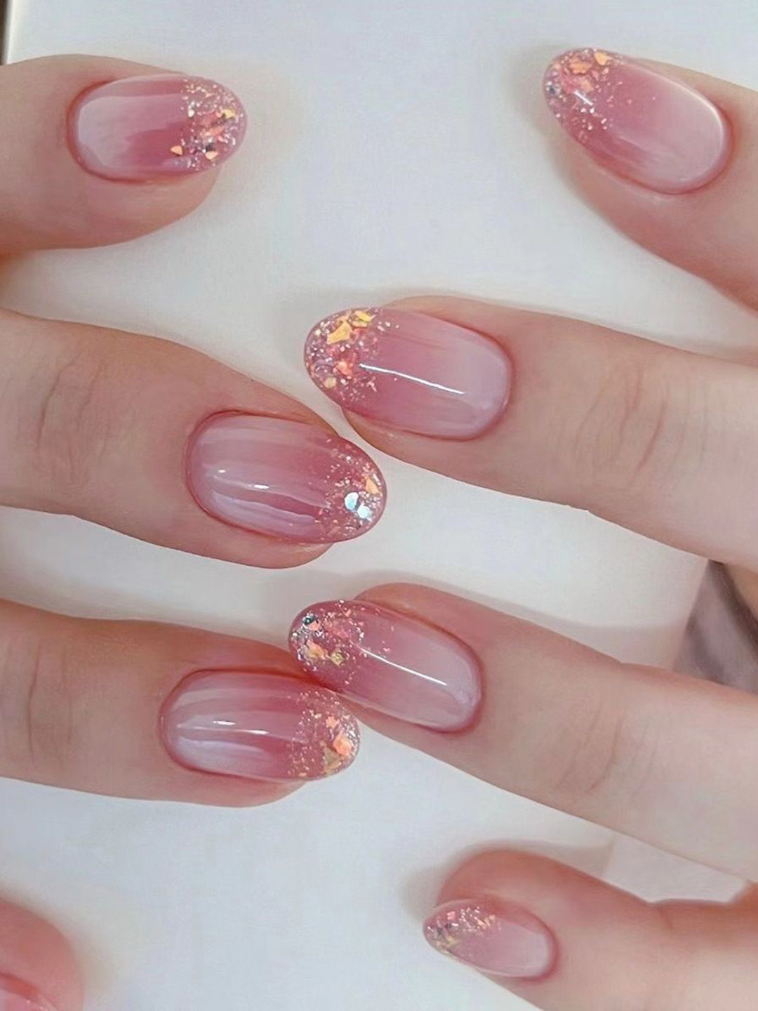 GLOW CUPID 24 Pieces Reusable Press On Nails - Blush Glimmer