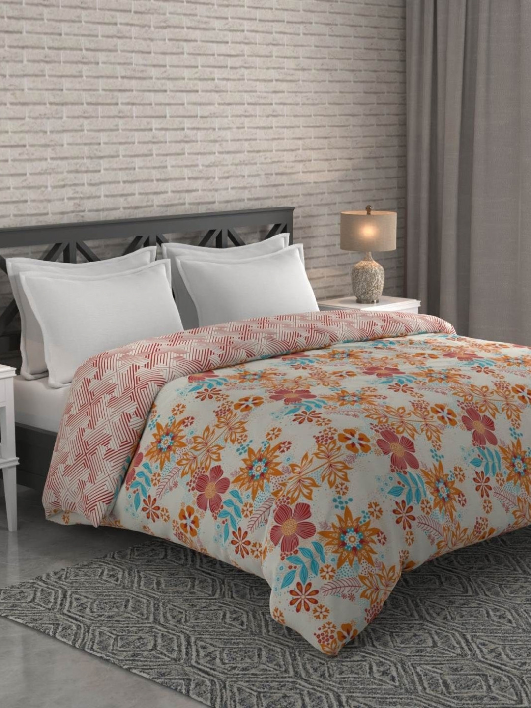 Bichauna Malhar Mustard Floral Printed Cotton AC Room 120 GSM Double Bed Comforter