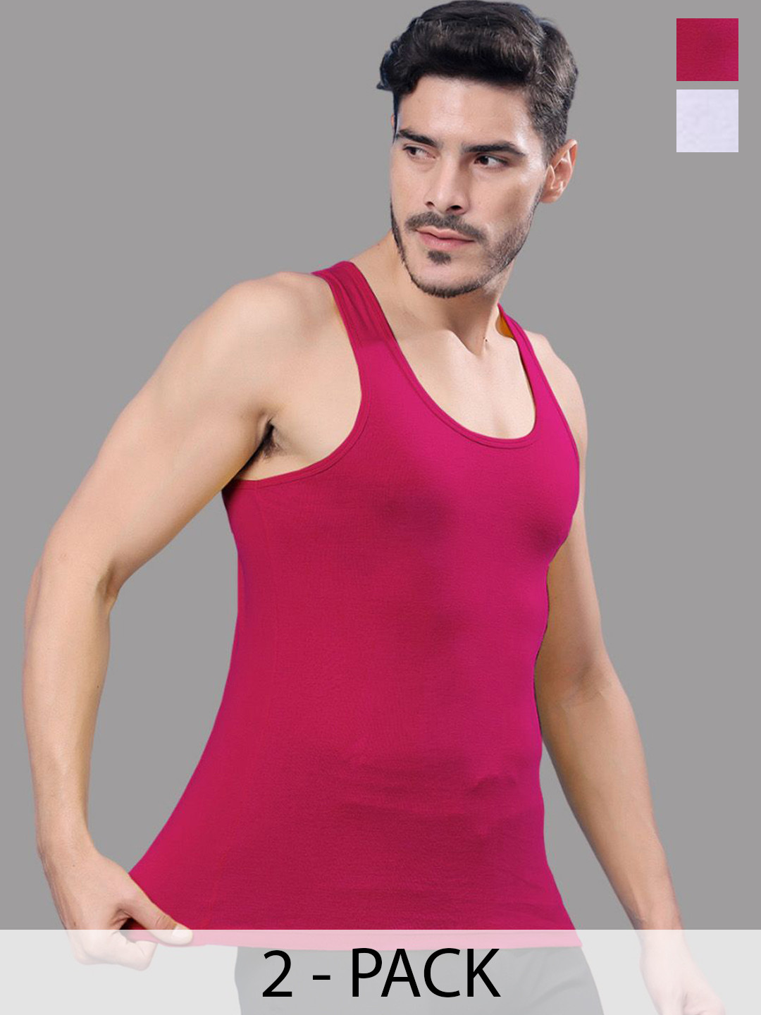 FBAR Men Pack Of 2 Round Neck Ribbed Cotton Gym Vest R-02-07