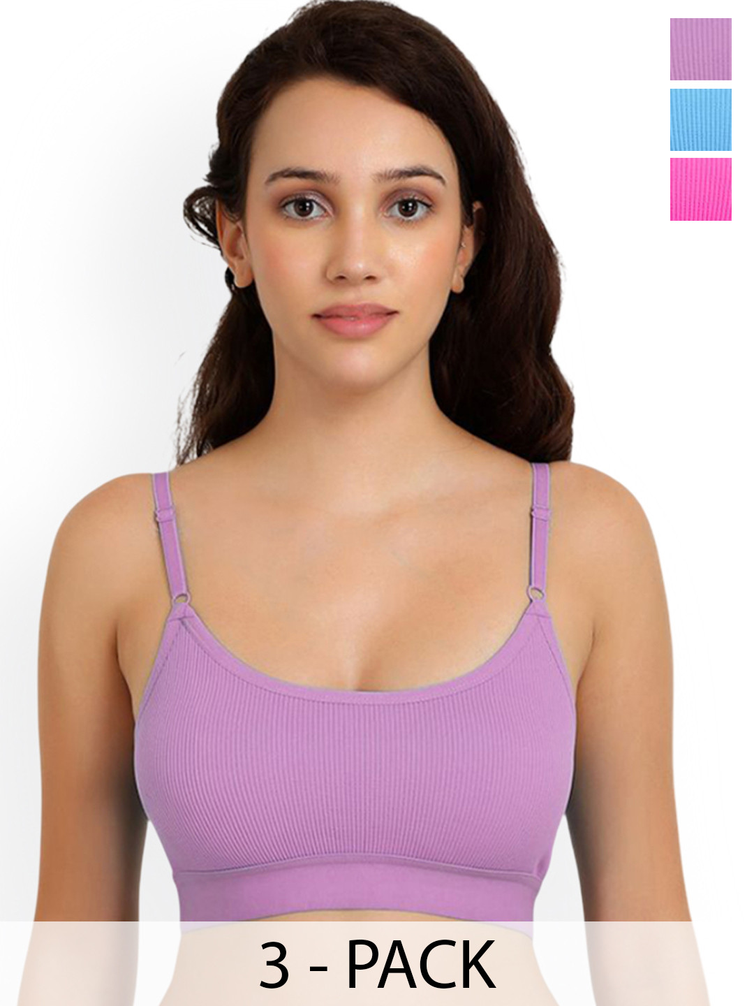 Samvar Pack Of 3  Cotton Non-Padded Lingerie Sets B_Goma Set_Pu,P,Light_B