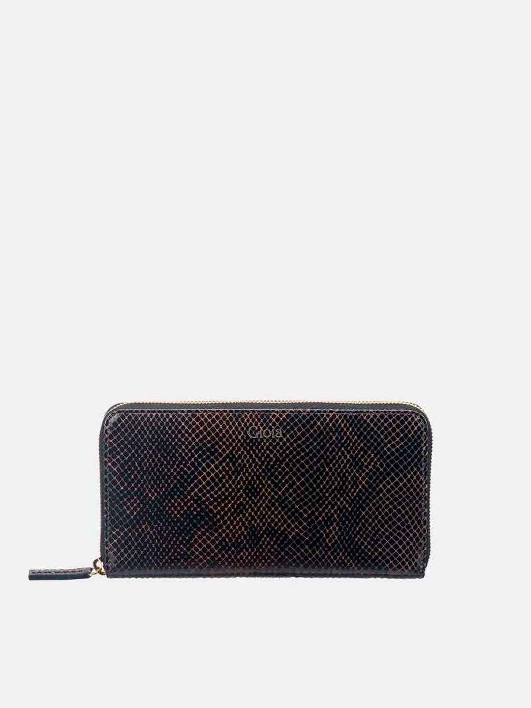 GIOIA Women Mahogany Leather Faux Python Ziparound Clutch with RFID