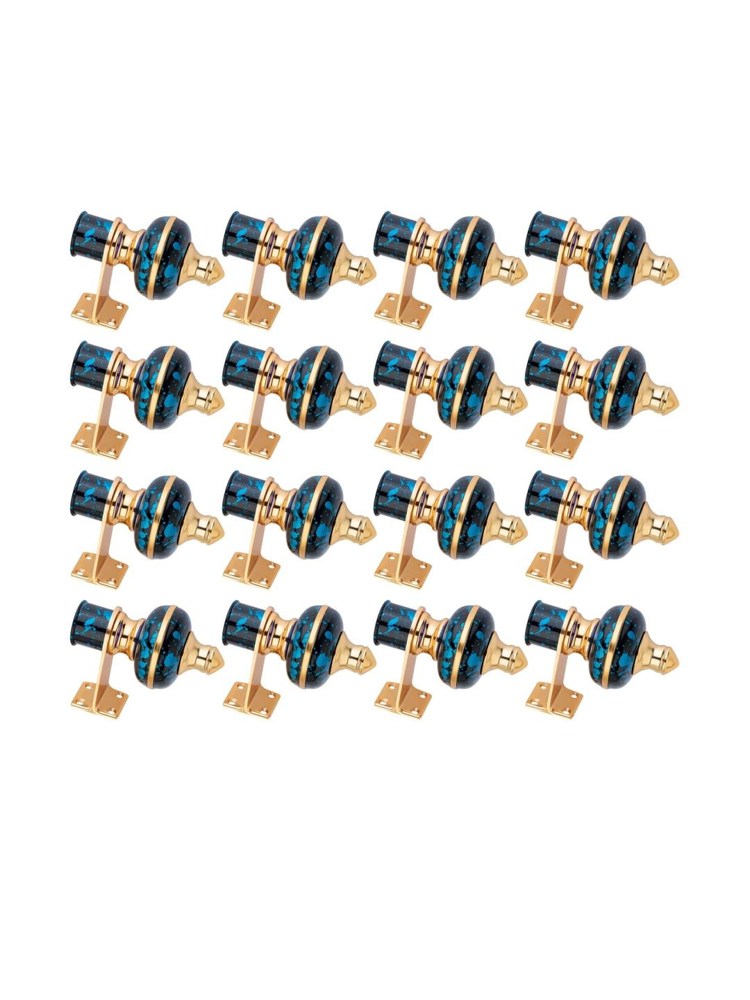 Ghazian Blue, Black, Gold Curtain Knobs, Rod Rail Bracket Metal (Pack of 16)