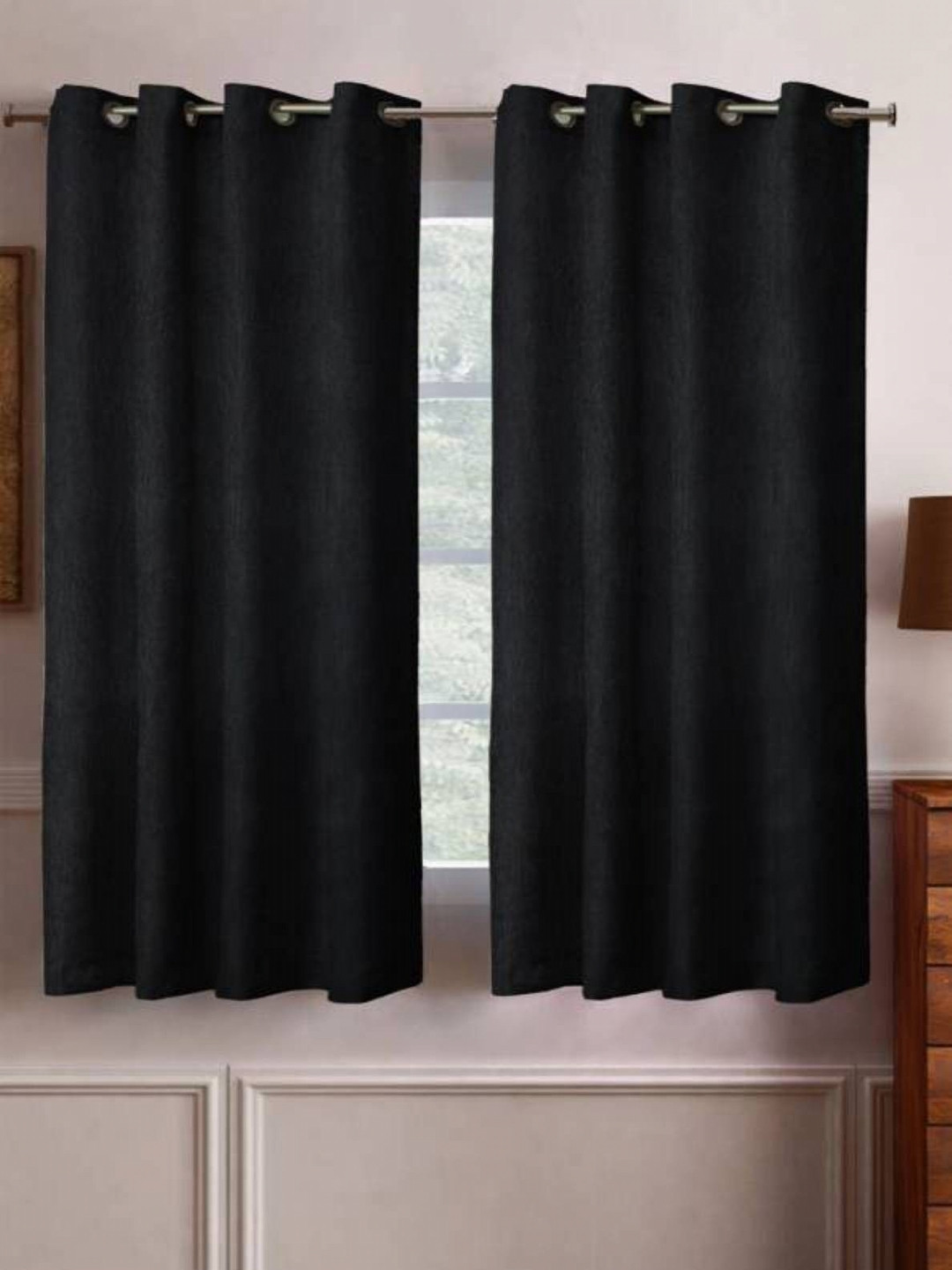 BELLA TRUE Black 2 Piece Black Out Window Curtains